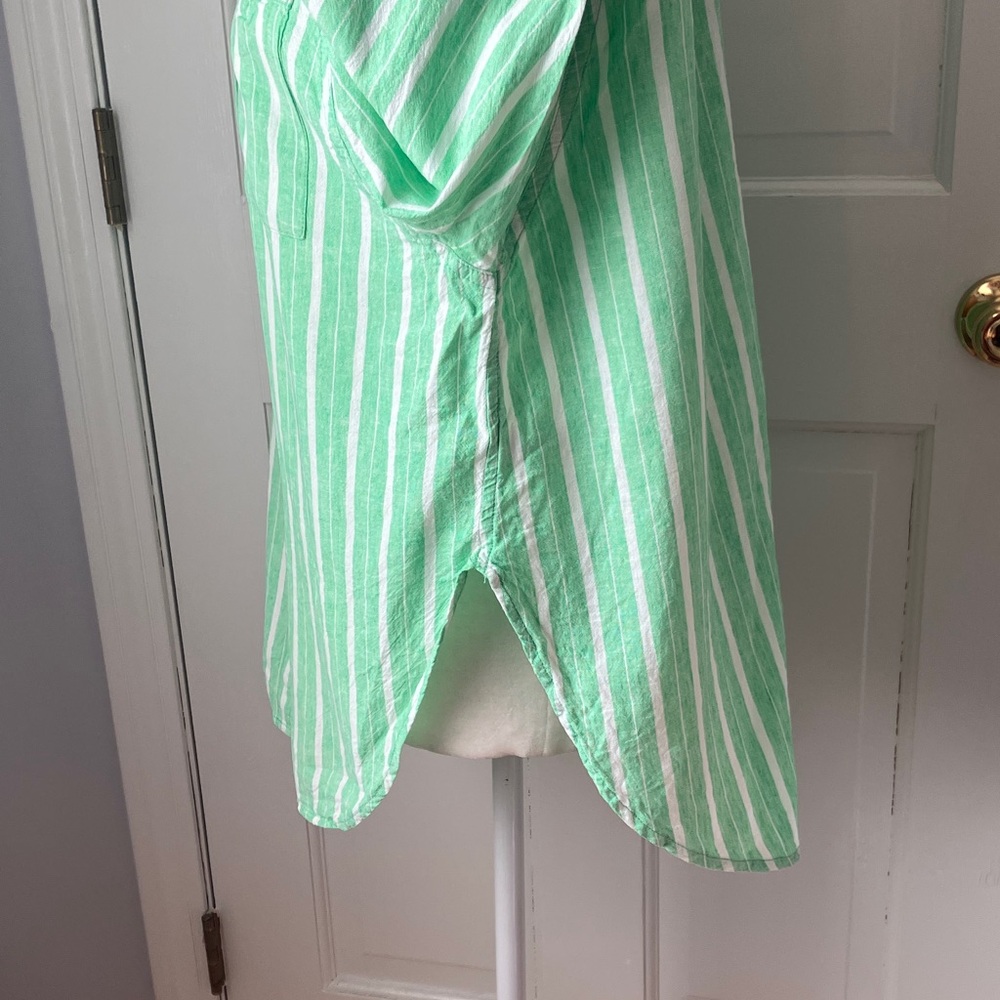 Aerie Mint Green Striped Linen Blend Shirt runs large - Picture 2 of 10